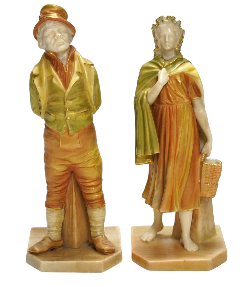 A pair of Worcester figures, Dickensian, 835 and 1874, 17cm. Condition - good